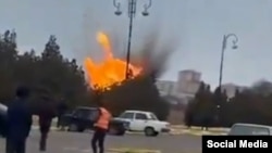Fotografija iz snimka prikazuje eksploziju uzrokovanu napadom dronom na region Nahčivan u Azerbejdžanu, 5. marta.