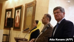 Philippe Bonnecarrere (R),president of France-Iran Friendship Group at the French Senate, Kazem Jalali (C), president of France-Iran Friendship Group at Iran’s Parliament and Delphine O (L), president of France-Iran Friendship Group at the French 