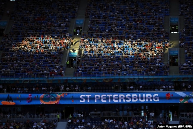 Thousands of spectators attended the Euro 2020 quarterfinal match between Switzerland and Spain in St. Petersburg on July 2.