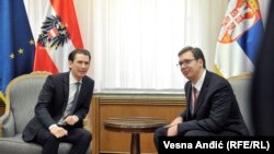 Ministar spoljnih poslova Austrije Sebastian Kurc sa premijerom Srbije Aeksandrom Vučićem u Belgradu, 13. februara 2017.