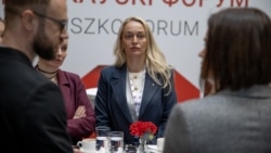 Анжаліка Мельнікава на форуме Касьцюшкі ў Гданьску, за тры тыдні да ад'езду з Варшавы. Пачатак лютага 2025 году