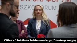 Анжаліка Мельнікава на форуме Касьцюшкі ў Гданьску, за тры тыдні да ад'езду з Варшавы. Пачатак лютага 2025 году