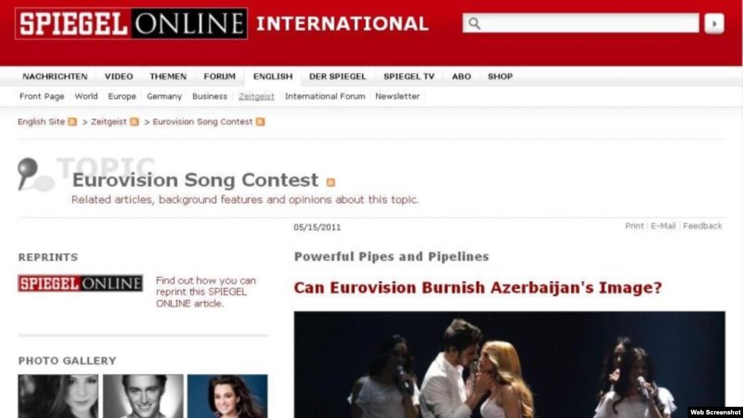 Вэб-скрин со статьи в Der Spiegel о значимости победы Азербайджана на Eurovision