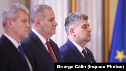 Guvernul Ciolacu 2.0 a fost învestit în funcție pe 23 decembrie 2024. În imagine, de la stânga la dreapta: Cătălin Predoiu, Marian Neacșu și Marcel Ciolacu.