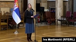 Ministarka energetike Dubravka Đedović Handanović u obraćanju novinarima posle sastanka timova za energetsku stabilnost i bezbednost u zgradi Predsedništva, 8. decembar 2025.