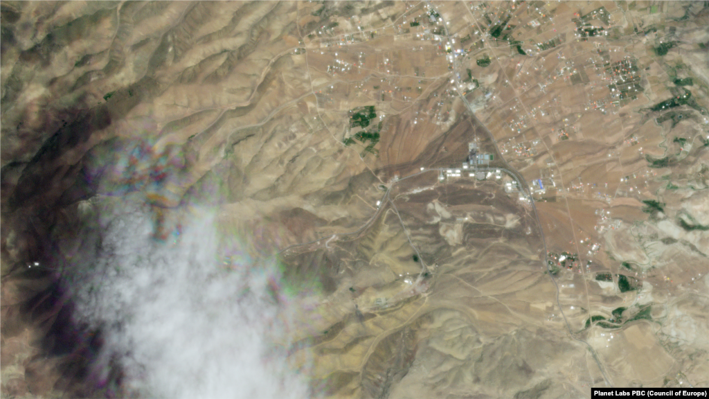 In these satellite images captured by Planet Lab, Iran's Tabriz North missile base is shown before and after the Israeli air strikes. Image on left is from June 11, 2025. Image on right is from June 13, 2025.