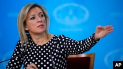 Russia - Russian Foreign Ministry spokeswoman Maria Zakharova gestures during Russian Foreign Minister Sergey Lavrov's annual news conference in Moscow, January 18, 2024. 