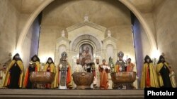 Armenia -- Catholicos Garegin II (C) and other senior clergymen celebrate Christmas Mass at Saint Gregory the Illuminator’s Cathedral in Yerevan, January 6, 2021.