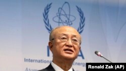 AUSTRIA -- Yukiya Amano, Director General of the International Atomic Energy Agency, IAEA, addresses the media during a news conference after a meeting of the IAEA board of governors at the International Center in Vienna, March 5, 2018