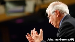 EU foreign-policy chief Josep Borrell speaks during a news conference at European Commission headquarters in Brussels on June 16.