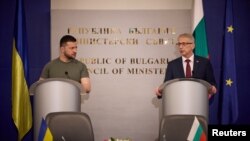  Conferință de presă comună a președintelui ucrainean, Volodimir Zelenski, cu premierul bulgar Nikolai Denkov, joi, la Sofia - 6 iulie 2023