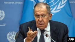 Russia's Foreign Minister Sergey Lavrov reponds to a question during a press conference following his address to the 78th United Nations General Assembly in New York, September 23, 2023.