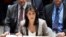 Fosta ambasadoare americană la ONU Nikki Haley vorbind la Consiliul de Securitate ONU despre situația din Crimeea, New York, 26 noiembrie 2018