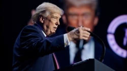 US President Donald Trump speaks at the Turning Point USA event in Phoenix, Arizona, on April 17.