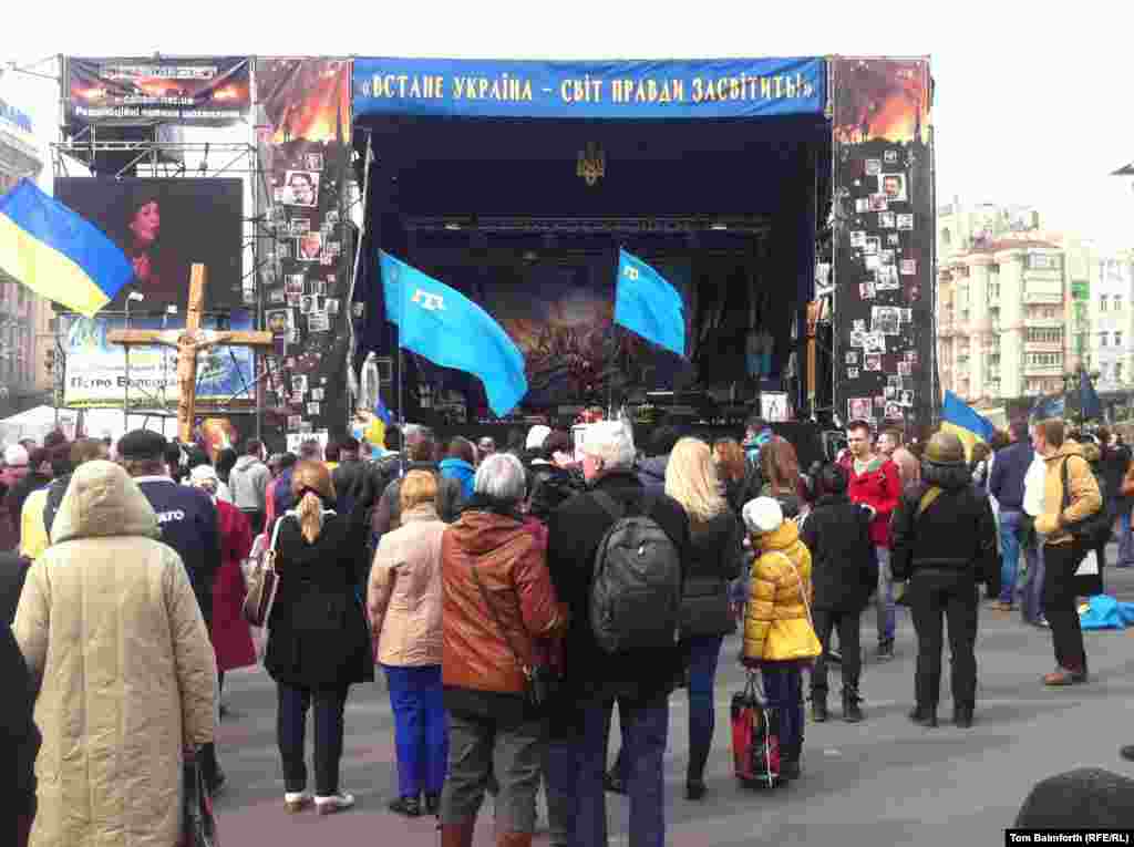 Tatars make a speech at the Maidan appealing for unity.