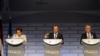 Latvia -- President of the European Commission Jean-Claude Juncker (R), President of the European Council Donald Tusk and Latvia's Prime Minister Laimdota Straujuma (L) attend a final press conference at the end of the fourth European Union (EU) eastern P