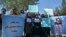 Afghan women hold banners and placards at a Kabul protest on September 8. 