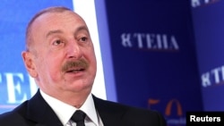 Italy - Azerbaijan's President Ilham Aliyev speaks at an annual conference that gathers business and political leaders in Cernobbio, September 6, 2024.