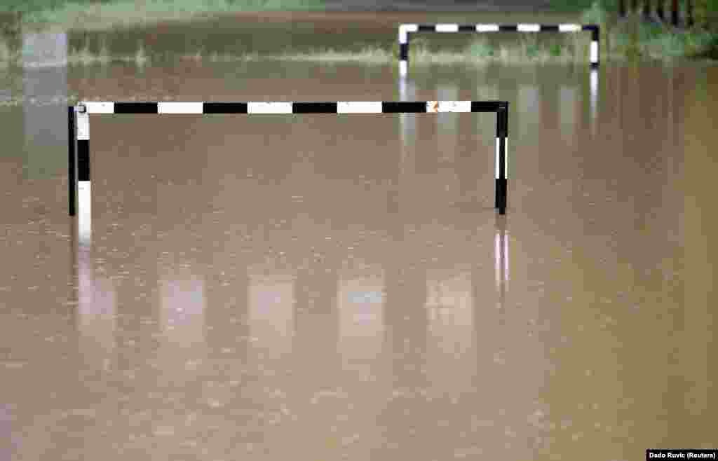 A football pitch following flooding in Teslic, Bosnia-Herzegovina. (Reuters/Dado Ruvic)