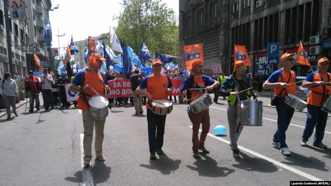 Radnici na Prvomajskom protestu u Beogradu
