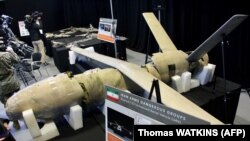 The US military displays what it says are Iranian weapons, at Joint Base Anacostia-Bolling in Washington, DC, on November 29, 2018.