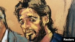 Turkish-Iranian businessman Reza Zarrab in a courtroom sketch