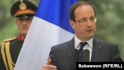 Afghanistan -- French President Francois Hollande delivers a speech at the presidential palace in Kabul, 25May2012 