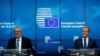 BELGIUM -- European Commission President Jean-Claude Juncker (L) and EU Council President Donald Tusk hold a joint news conference during a European Union leaders summit meeting in Brussels, October 20, 2017