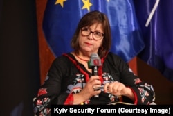 Колишня міністерка фінансів України Наталія Яресько під час Київського безпекового форуму в Брюсселі, 28 жовтня 2026 року
