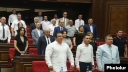 Armenia -- Gagik Tsarukian and other deputies from his Prosperous Armenia Party attend a parliament session in Yerevan, July 9, 2019.