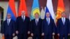 Leaders of the Eurasian Economic Union (EEU) pose during a meeting of the Supreme Eurasian Economic Council in Astana, Kazakhstan, in May of last year. (From left to right: Armenian President Serzh Sarkisian, Belarusian President Alyaksandr Lukashenka, Kazakh President Nursultan Nazarbaev, Russian President Vladimir Putin, and Kyrgyz President Almazbek Atambaev.)