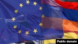 The flags of EU and Armenia