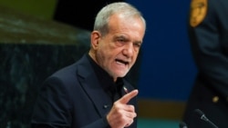 Iranian President Masud Pezeshkian addresses UN Nations General Assembly in New York City on September 23.
