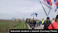 Studenti iz Subotice pešače ka Beogradu, 10. mart 2025.