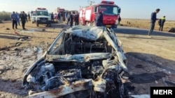 A scene from the deadly accident on Iran's Ahvaz-Khorramshahr highway. 