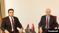 Switzerlan - Turkish parliament speaker Numan Kurtulmus meets his Armenian counterpart Alen Simonian in Geneva, October 14, 2024.