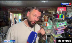 Скріншот відео сюжету каналу «Россия 1»: екснайманець і воєнкор Михайло Андроник розказує про гуманітарні проблеми північного Криму, 16 липня 2026 року