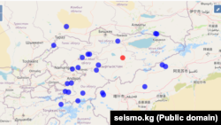 Сейсмология институту өз сайтында OpenStreetMap сервисинин негизинде чыгарган соңку жер силкинүүлөрдүн картасы.