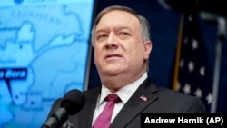 Mike Pompeo, akkori amerikai külügyminiszter Washingtonban, 2021. január 12-én.