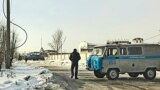 Kazakhstan - A police car near the restaurant, where was a fight with the murder of a 23-year-old man. Karaganda, 08Jan2019.