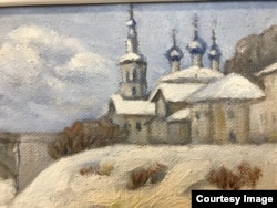 Нина Железняк. "Лыжники на реке", фрагмент