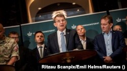 Данскиот министер за одбрана Троелс Лунд Поулсен на прес-конференција, Копенхаген, 12 септември 2025 година.