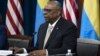 U.S. Secretary of Defense Lloyd Austin speaks at a virtual meeting of the Ukraine Contact Group at the Pentagon in Washington on May 23. 