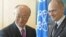 IAEA Director-General Yukiya Amano (left) and Sergei Kiriyenko, Russia's atomic energy chief, at UN headquarters in Vienna on March 29.