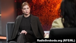 Ukraine's Former Ambassador to the United States Olha Stefanishyna speaks with RFE/RL in Kyiv on September 8.
