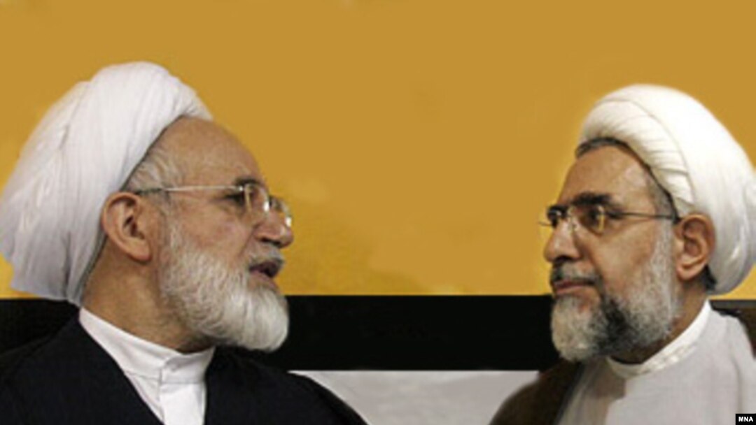 مهدی کروبی (چپ) گفته است که سخنرانی های «تحريک آميز» به برنامه هسته ای ايران ضربه زده است. (عکس: مهر)