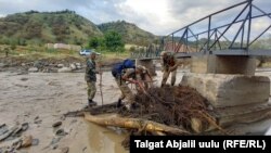 The aftermath of a mudslide in Kyrgyzstan's Aksy district