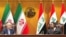 هیبت الحلبوسی (راست)، رئیس مجلس عراق، در کنار محمدباقر قالیباف، همتای ایرانی‌اش در ساختمان پارلمان عراق