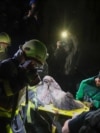 UKRAINE -- Aftermath of the hit in the Svyatoshynskyi district, Kyiv, April 24, 2025. Aftermath, bomb shelter nearby, bodies of the dead