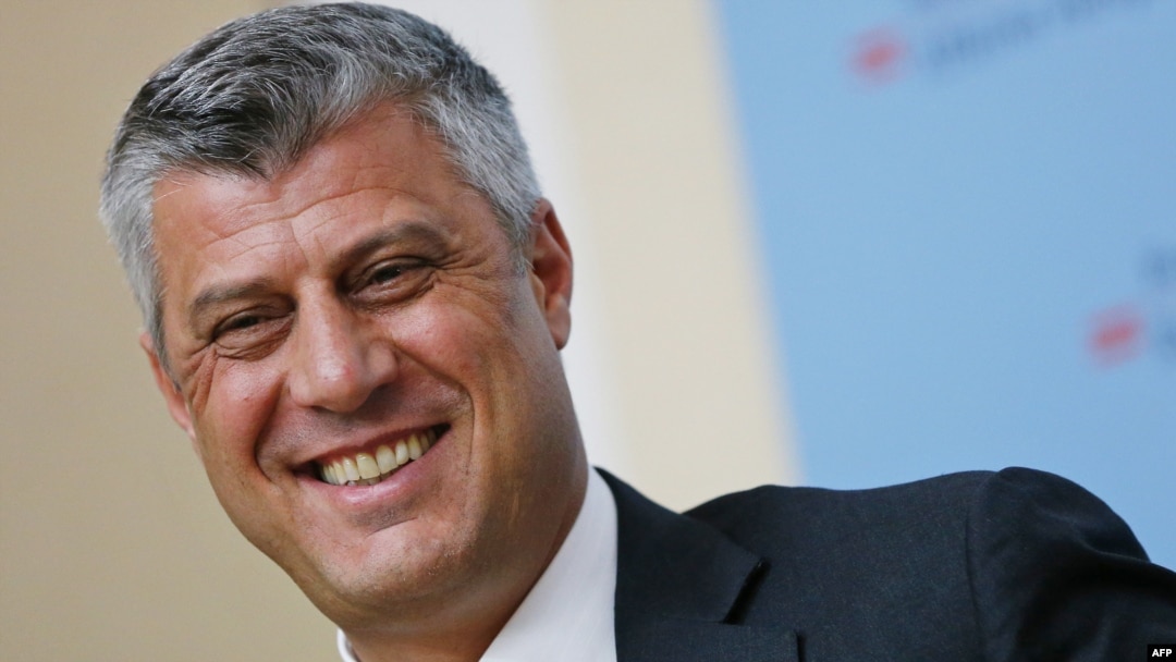 Kosovo Prime Minister Hashim Thaci smiles during a press conference by the International Steering Group for Kosovo in Vienna on July 2.